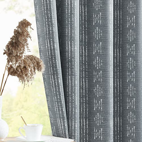 jinchan Boho Blackout Curtains 63 Inch Length for Bedroom Living Room | White on Grey Geometric Grommet Curtains Room Darkening Thermal Insulated Window Treatments 2 Panels - color: Boho | White on Grey, size: 52"W x 63"L (Pack of 2)