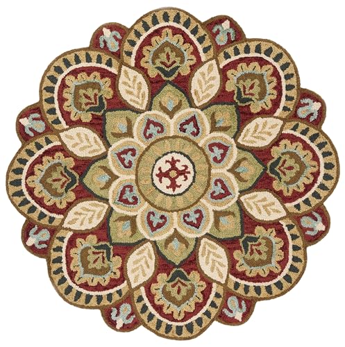 SAFAVIEH Novelty Collection 7' Round Red/Taupe NOV604Q Handmade Floral Premium Wool Entryway Foyer Living Room Bedroom Kitchen Area Rug - color: Red/Taupe, size: 7' (Round)