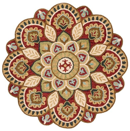 SAFAVIEH Novelty Collection 7' Round Red/Taupe NOV604Q Handmade Floral Premium Wool Entryway Foyer Living Room Bedroom Kitchen Area Rug - color: Red/Taupe, size: 7' (Round)