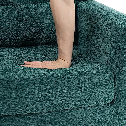 Accent Chair, Living Room Chairs with Solid Wood Legs & Pillow | Chairs Living Room with High Tufted Backrest, Reading Chair for Bedroom/Office, Chenille Fabric - color: Blackish Green