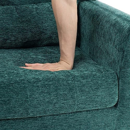 Accent Chair, Living Room Chairs with Solid Wood Legs & Pillow | Chairs Living Room with High Tufted Backrest, Reading Chair for Bedroom/Office, Chenille Fabric - color: Blackish Green