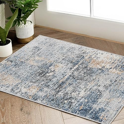 jinchan 2x3 Modern Abstract Washable Non-Slip Samll Area Rug - color: Distressed Blue Multi, size: 2' x 3' (Rectangular)