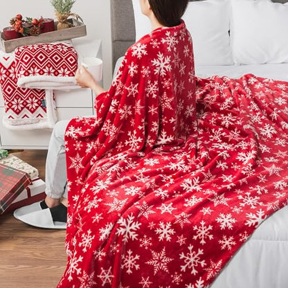 PAVILIA Christmas Throw Blanket | Red Snowflake Christmas Fleece Blanket | Soft, Plush, Warm Winter Cabin Throw, Twin 60x80 (Red/White Snowflake) - color: Snowflake Red, size: 60 x 80 Inches - Twin