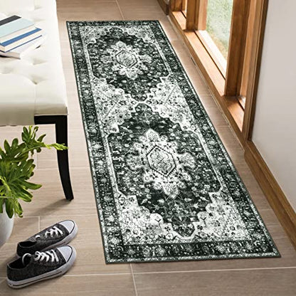 Moynesa Washable Black and White Runner Rug - 2x6 Bathroom Runner with Rubber Backing, Hallway Boho Non-Slip Non-Shedding Low Pile Accent Carpet for Laundry Room Entryway - color: Black/White, size: 2' x 6'