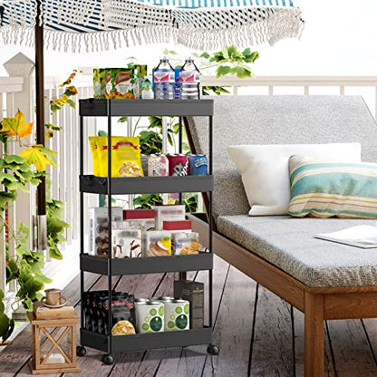 SPACEKEEPER Storage Cart 4-Tier, Bathroom Rolling Cart Utility Storage Organizer Shelf Mobile Shelving Unit for Kitchen Living Room Bathroom Laundry Room & Dressers, Black | Mobile Storage Cart for Laundry Room Organization,Kitchen,Office,Bathroom, Utilit