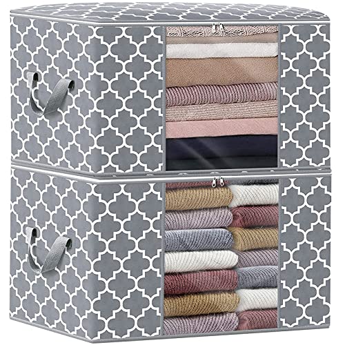 Storage Bags 100L 2Pack Clothes Organization and Storage Containers | Large Blanketfor Bedding, Comforters, Foldable Organizer with Reinforced Handle, Clear Window, Sturdy Zippers, Light Grey - color: Light Grey, size: 2 x 100L