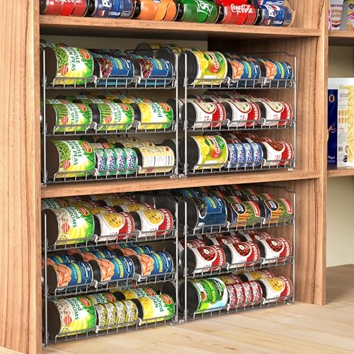 Simple Houseware Stackable Can Rack, Silver, Adjustable Plastic Dividers, Holds 36 Cans | Can Food Storage Dispenser for Pantry/Cabinet, Adjustable Dividers – 11.5" D x 17" W x 13.75" H - color: Silver