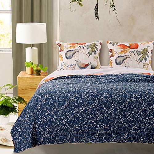 Greenland Home Willow Novelty Forest Animals Reversible Quilt Set, 3-Piece Full/Queen, Natural - color: Natural, size: 3-Piece Full/Queen