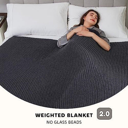 L'AGRATY Knitted Weighted Blanket - 50"x60" 7lbs Cooling Chunky Knit Heavy Blanket for Adults Braided Crochet Throw Thick Cable Yarn Knit Decorative No Beads Evenly Weighted Machine Washable | No Beads Evenly Weighted Machine Washable Chunky Braided Croch