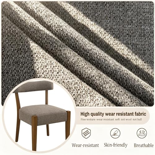 RNKSFX Upholstered Dining Chairs Set of 2, Walnut Wooden Kitchen & Dining Room Chairs, Mid Century Modern Fabric Farmhouse Dining Chairs Oversized Sturdy Rounded Chairs Curved Back, Tan Brown - color: Tan Brown