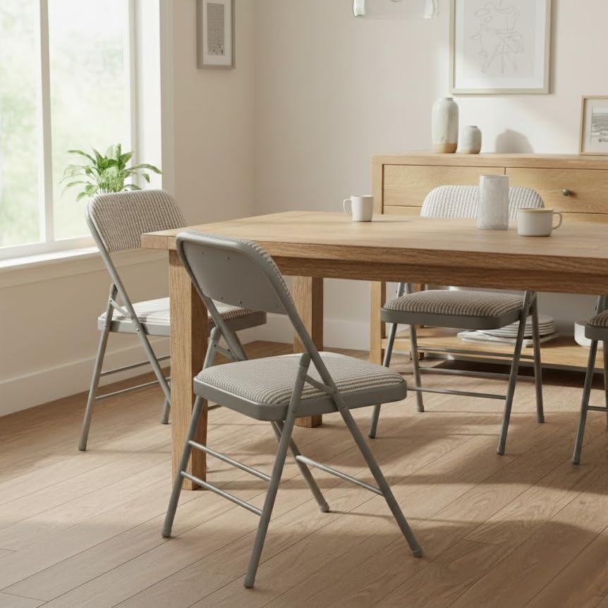 Pack of 2 (Fabric/Vinyl) Steel Frame Metal Foam Padded Folding Chairs (Black, Gray, White) (2-Pack - Fabric White) - color: 2-pack - Fabric White