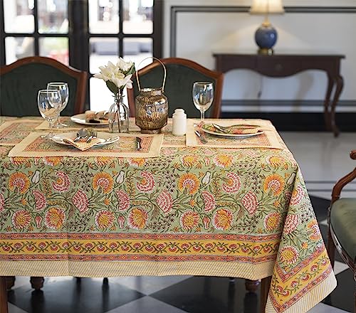 Labhanshi Indian Hand Block Print Rectangle Table Cover for Kitchen Dining Table|6 Seater Picnic Camping Outdoor Cotton Fall Table Cloth|Mother's Day Table Cloth Decor 60 X 90 Inches Burnt Orange - color: Burnt Orange, size: 90" x 60" (Rectangular)