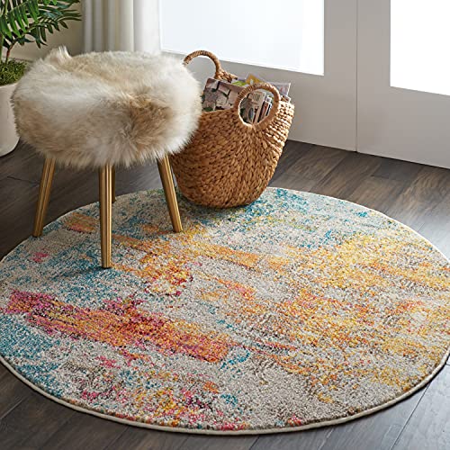 Nourison Home Celestial Sealife 4' x Round Area Rug - Easy Clean, Non Shedding, Bed Room, Living Room, Dining Room, Kitchen (4' x Round) - color: Sealife, size: 4' (Round)