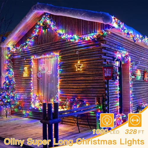 Ollny Christmas Lights Outdoor Waterproof, 1000LED 328FT Super Long String Lights with Remote 3 Timer, Plug in 8 Modes Fairy Light for Outside House Bedroom Xmas Decorations, Multicolor - color: Multicolord, size: 1000 LEDs