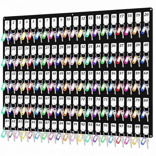 Beeveer Acrylic Key Holder Board with 100 Hooks, Wall Mount Organizer,Black | Ideal for Offices, Schools, Hotels and Dealerships, Durable Acrylic Construction, Numbered Key Slots, Easy Wall Mount Design - color: Black, size: 100 Hooks, style: Hook Only