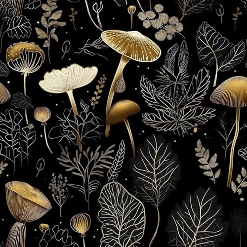 Dark Mushroom Wallpaper Peel and Stick 17.5" x 197",Black Gold | Self Adhesive/Removable/Waterproof/Thick Vinyl Contact Paper for Bathroom Bedroom Shelf Cabinet Drawer,Prepasted,Easy Peel - color: Black Gold, size: 17.5" x 197"