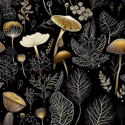 Dark Mushroom Wallpaper Peel and Stick 17.5" x 197",Black Gold | Self Adhesive/Removable/Waterproof/Thick Vinyl Contact Paper for Bathroom Bedroom Shelf Cabinet Drawer,Prepasted,Easy Peel - color: Black Gold, size: 17.5" x 197"