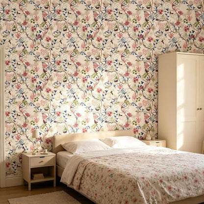 Pink Flowers Peel and Stick self Adhesive Wallpaper Floral - 128''x32'' - color: X18, size: 128"x32"