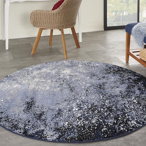 Nourison Home Passion Light Blue Black 4' x Round Area Rug - Easy Clean, Non Shedding, Bed Room, Living Room, Dining Room, Kitchen (4' x Round) - color: Light Blue Black, size: 4' (Round)