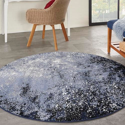 Nourison Home Passion Light Blue Black 4' x Round Area Rug - Easy Clean, Non Shedding, Bed Room, Living Room, Dining Room, Kitchen (4' x Round) - color: Light Blue Black, size: 4' (Round)