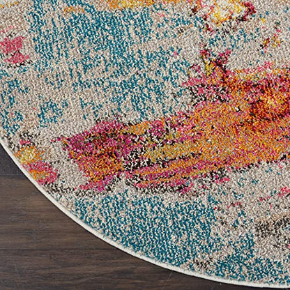 Nourison Home Celestial Sealife 4' x Round Area Rug - Easy Clean, Non Shedding, Bed Room, Living Room, Dining Room, Kitchen (4' x Round) - color: Sealife, size: 4' (Round)