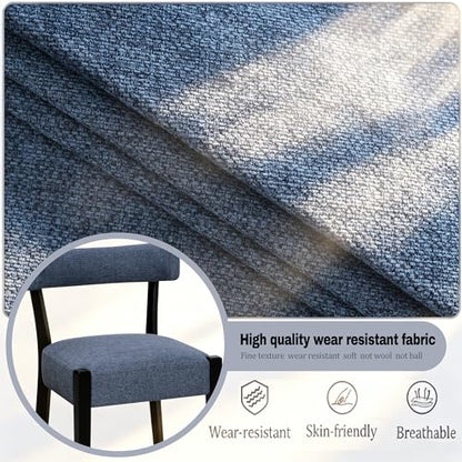 RNKSFX Upholstered Dining Chairs Set of 2, Walnut Wooden Kitchen & Dining Room Chairs, Mid Century Modern Fabric Farmhouse Dining Chairs Oversized Sturdy Rounded Chairs Curved Back, Blue - color: Blue