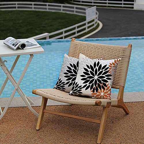 DFXSZ Outdoor Waterproof Pillow Covers 20x20 Set of 2 Black Orange Flower | Spring Summer Waterproof Flower Throw Pillowcases（No Inserts）Outdoor Decor for Fall Patio Funiture Garden Polyester Covers - color: Black Orange, size: 20" x 20" (Pack of 2)
