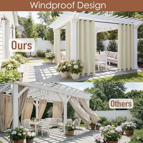RYB HOME 2 Panels Windproof Patio Curtains Weighted Curtains Blackout Weatherproof Panels Thermal Insulated Privacy Drapes for Porch Backyard Sliding Door, Beige, Wide 52 x Long 84 inches | Weatherproof Panels Thermal Insulated, Privacy Drapes for Porch B