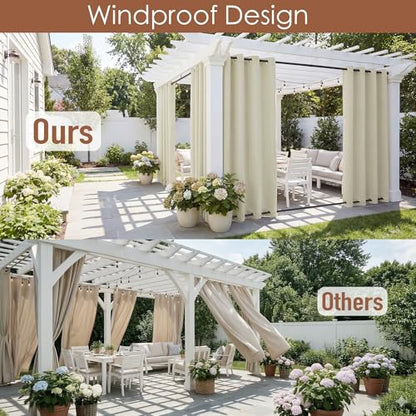 RYB HOME 2 Panels Windproof Patio Curtains Weighted Curtains Blackout Weatherproof Panels Thermal Insulated Privacy Drapes for Porch Backyard Sliding Door, Beige, Wide 52 x Long 84 inches | Weatherproof Panels Thermal Insulated, Privacy Drapes for Porch B
