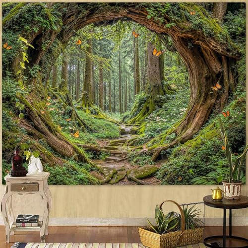 Accnicc Forest Tapestry Green Nature Tree Wall Tapestry for Bedroom Aesthetic Jungle Outdoor Landscape Small Tapestries Wall Hanging for Dorm Living Room Decor 48 x 36 Inch - color: Green Brown, size: 48"L x 36"W