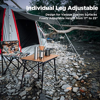 VILLEY Portable Camping Table with Adjustable Legs, Aluminum Folding Table | 100 LBS Capacity, Independent Adjustable Legs, Portable Aluminum Table with Carry Bag for BBQ & Tailgating - color: Gold