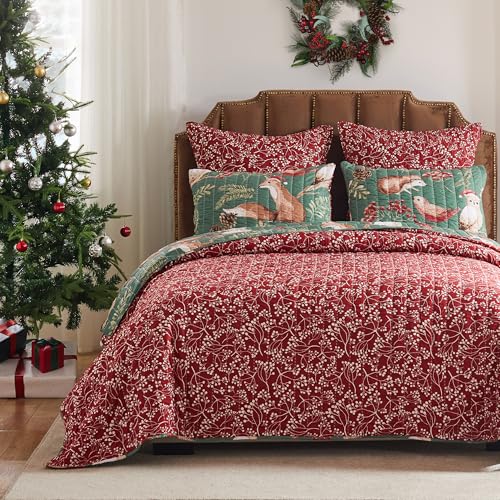Greenland Home Willow Novelty Forest Animals Reversible Quilt Set, 3-Piece King, Holiday - color: Holiday, size: 3-Piece King
