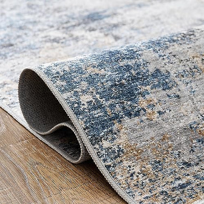 jinchan 4x6 Modern Abstract Washable Non-Slip Area Rug - color: Distressed Blue Multi, size: 4' x 6' (Rectangular)