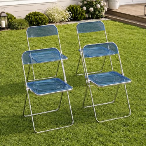 JPBSTO 4 Pack Blue Plastic Folding Chairs - Modern Duo Stackable for Studio Apartment, Display Corner, Minimalist Space (300lb Capacity) - color: Blue, size: 4-Pack