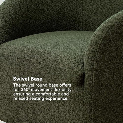 KINWELL 32" Wide Modern Boucle Swivel Barrel Chairs Set of 2, No Assembly Round Upholstered Swivel Accent Armchairs for Living Room, Bedroom (Green) - color: Green, style: Set of 2