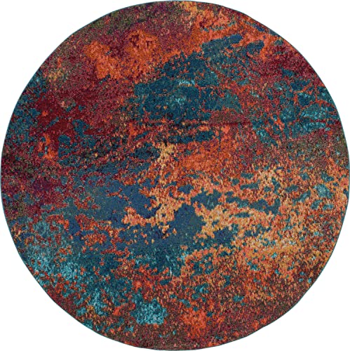 Nourison Home Celestial Atlantic 7’10” x Round Area Rug - Easy Clean, Non Shedding, Bed Room, Living Room, Dining Room, Kitchen (8' x Round) - color: Atlantic, size: 7'10" (Round)