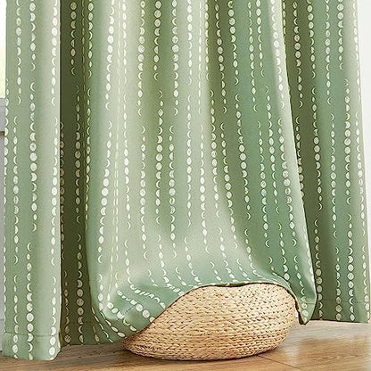 jinchan Boho Blackout Curtains 63 Inch Length Moon Phase Printed Drapes | Sage Green Farmhouse Curtain for Bedroom Living Room Back Tab Drapes Room Darkening Window Treatment 2 Panels - color: Luna | Sage Green, size: 52"W x 63"L (Pack of 2)