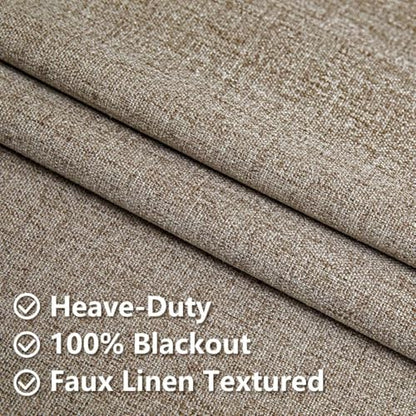 100% Blackout Curtains 90 inch Length 2 Panels Faux Linen Long Drapes for Bedroom Living Room Black Out Room Darkening Curtain Thermal Insulated Back Tab Rod Pocket(W52 x L90, Beige) - color: Beige, size: 52"W x 90"L (Pack of 2)