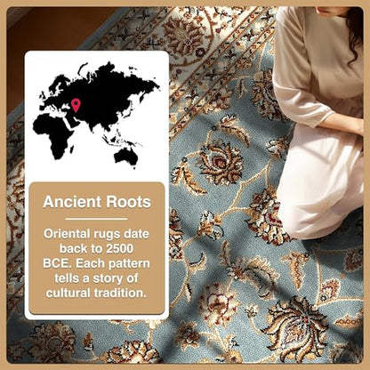 Well Woven Barclay Collection Sarouk Light Blue 8 ft Round Rug - for Living Room, Bedroom, and Dining Room - color: Light Blue, size: 7'10" (Round)
