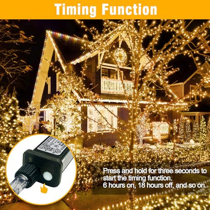 100FT Warm White String Lights – 300 LED Extra Long Waterproof Fairy Lights on Clear Wire, Plug-in Indoor Outdoor Decorations for Christmas, Wedding, Patio, Bedroom, Party