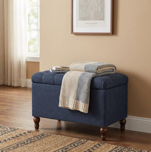 Spatial Order 24" Button Tufted Storage Ottoman - Blue Woven Fabric - color: Blue Woven Fabric