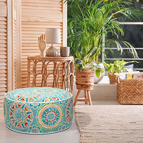 FUNHOME Inflatable Stool Ottoman Footrest with Handle D20 xH9-Cyan Circle | Indoor Outdoor Footrest Seat, Water-Repellent, Footstool Pouf for Home Patio Garden and Camping Use - color: Cyan Circle