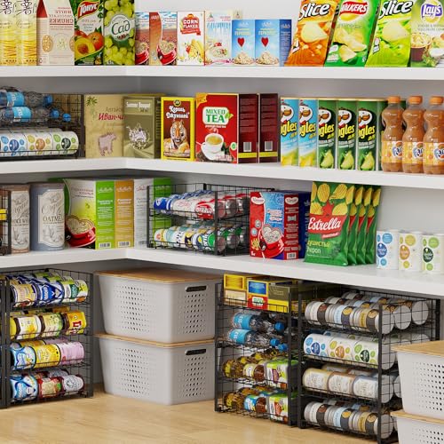 3-Pack Stackable Can Rack Organizer, Adjustable Can Holder for Pantry | 2-Tier Rolling Can Dispenser Holds Up to 90 Cans, Canned Food Storage Organizer for Kitchen Cabinet, Black - style: 2-Tier 3-Pack