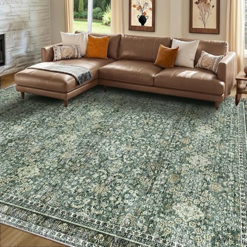 Sasttie 8x10 Area Rugs, Ultra-Soft Washable Rug for Living Room, Dark Green | 8 by 10 Thin Carpet for Apartment & Bedroom, Low-Pile Faux Cashmere, Non-Slip Backing, Skin-Friendly, Stain Resistant - color: Dark Green, size: 8' x 10' (Rectangular)