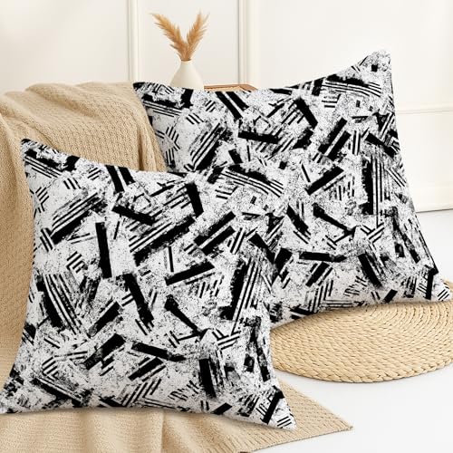 Stripes Throw Pillow Covers Set of 2, Modern Abstract Brush Patterns Texture None Black Soft Velvet Washable Square Pillow Cases for Home Bedroom Living Room Sofa Couch Decor 28x28 Inch - size: 28" x 28" (Pack of 2)