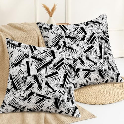 Stripes Throw Pillow Covers Set of 2, Modern Abstract Brush Patterns Texture None Black Soft Velvet Washable Square Pillow Cases for Home Bedroom Living Room Sofa Couch Decor 28x28 Inch - size: 28" x 28" (Pack of 2)
