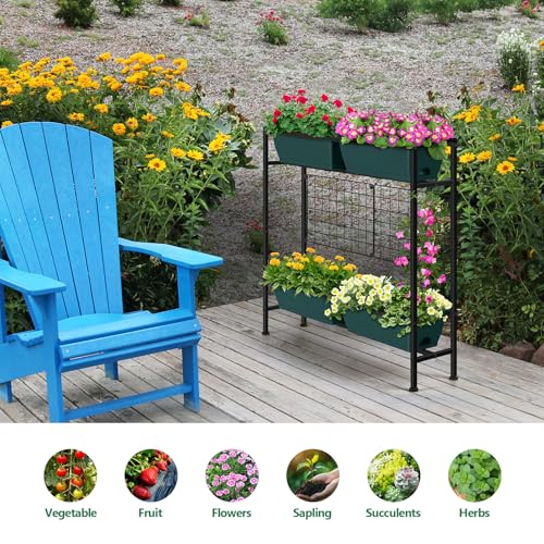 Vertical Raised Garden Beds 32.4" Tall Planter Raised Beds Boxes Patio Herb Garden Planter Outdoor with Metal Fences Legs for Small Climbing Plant Gardening Vegetables Patio Balcony Porch, Green - color: Green