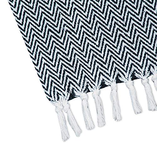 Americanflat 50x60 Throw Blanket - Soft and Breathable Cotton Throw Blanket for Couch, Bed, Chair - Decorative Blankets Perfect for Home or Outdoor Use - Navy Blue and White Herringbone Design - color: Zaina Dark Navy and White Herringbone
