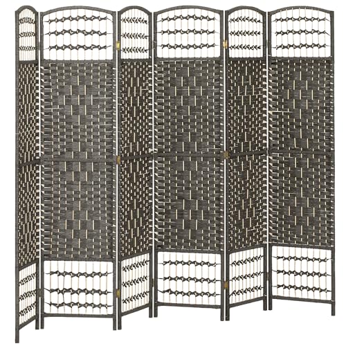 HOMCOM 6 Panel Room Divider, Folding Privacy Screen, 5.6', Dark Gray | Room Separator, Wave Fiber Freestanding Partition Wall Divider - color: Dark Gray, size: 6 Panel
