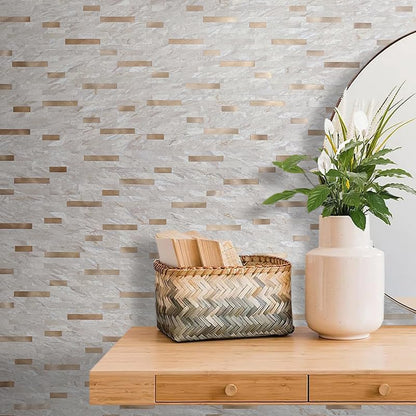 DICOFUN 10 Sheets Marble Look Peel and Stick Backsplash Wall Tile, PVC Kitchen Backsplash Peel and Stick in Light Brown, 9.4 sq.ft - color: Light Brown and Metal Gold, size: 10 Sheets, 12’’x12’’x0.12’’